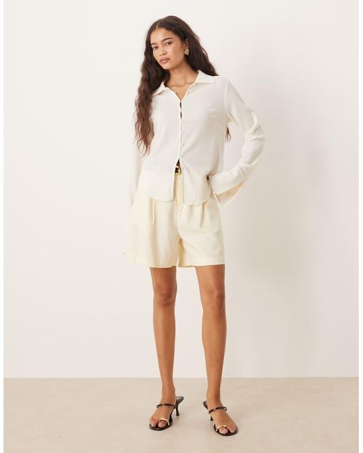 Brave Soul Natural Long Sleeve Button Through Collared Blouse