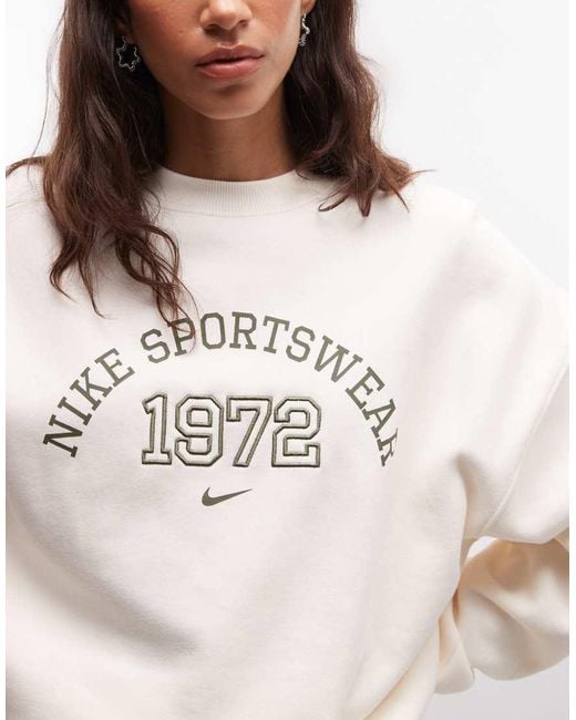 Nike White Studio Fleece Oversized Varsity Sweatshirt