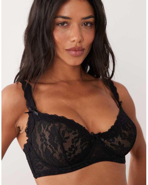 ASOS Black Fuller Bust Hazel All Over Lace Underwired Bra With Lace Trim