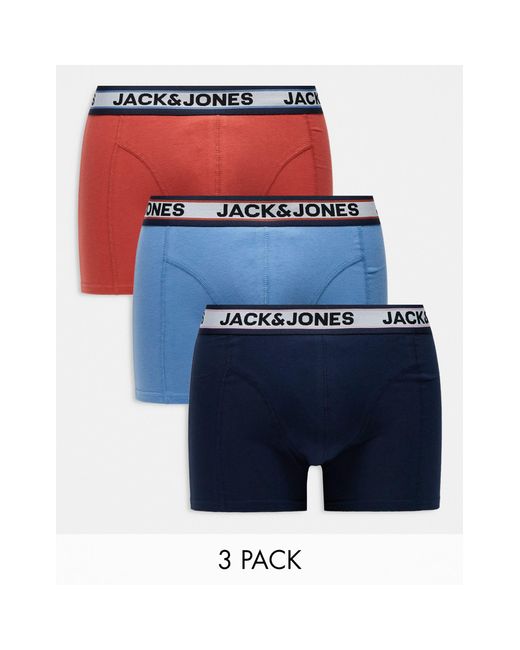 Jack & Jones Blue Jack &jones 3 Pack Trunks With Contrast Waistband for men