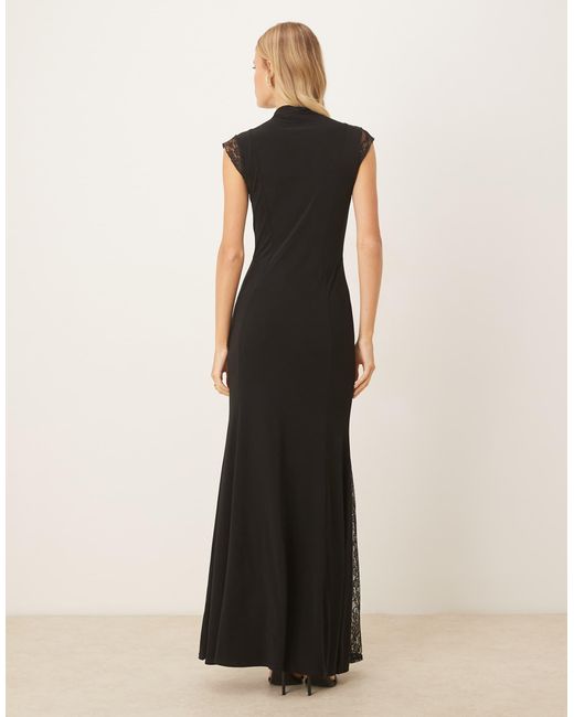 ASOS Black High Neck Cap Sleeve Maxi Dress With Lace Insert Detailing