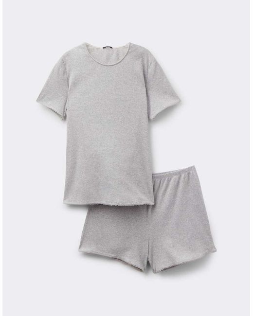 Tezenis Gray Ribbed Short Pyjamas