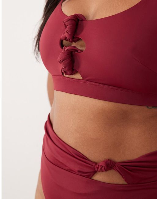 ASOS Red Asos Design Curve Martina Knot Square Neck Crop Bikini Top