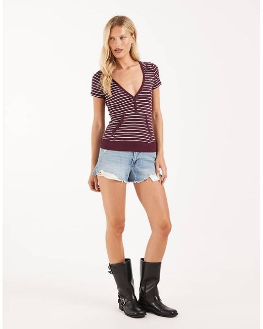 Hollister Purple Icon Logo Short Sleeve Hooded Top