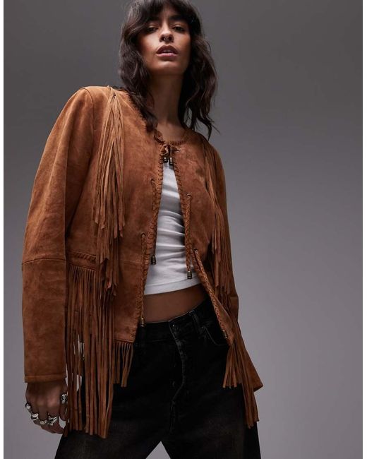 Urbancode Brown Fringe Detail Suede Boho Jacket