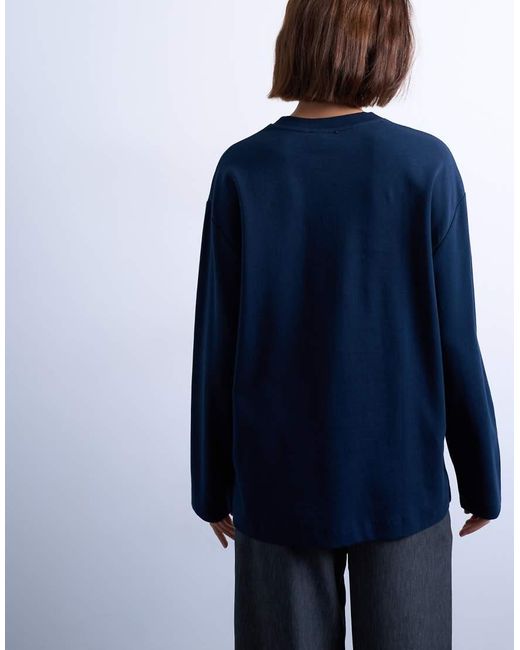 TOPSHOP Premium Skater T-Shirt Met Interlocknaden En Lange Mouwen in het Blue