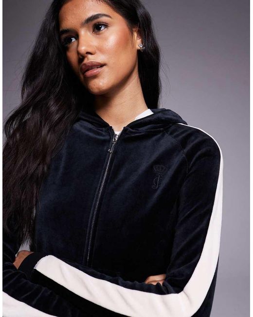 Juicy Couture Blue Co-Ord Zip Through Stripe Logo Hoodie