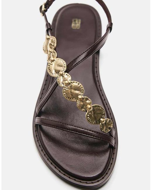 Pull&Bear Brown Flat Beaded Sandals