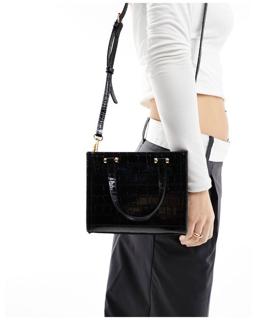 ASOS Gray Mini Croc Top Handle Tote Bag With Detachable Crossbody Strap