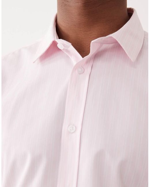 ASOS Pink Regular Fit Smart Poplin Stripe Shirt for men