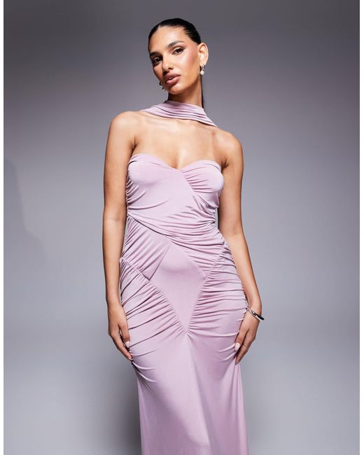chinese dress ladies Talisa Mocha Bandeau Ruched Maxi Dress With Mesh Fishtail – Club L London