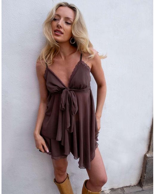 Daisy Street Purple X Emma Jean Boho Asymmetric Hem Top With Lace Detail