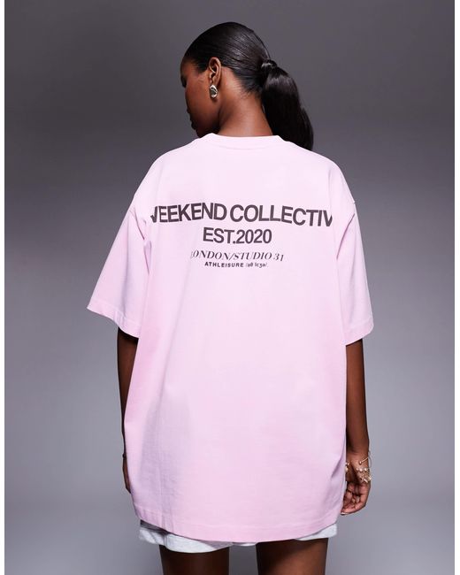 ASOS Pink Weekend Collective Icon Oversized T-shirt With Bold Font Back Graphic