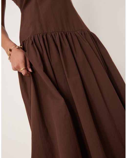 Ghospell Brown Drop Hem Midi Dress