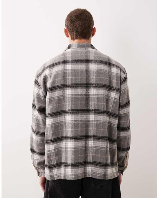 ASOS Gray Boxy Oversized Heavyweight Plaid Shirt for men