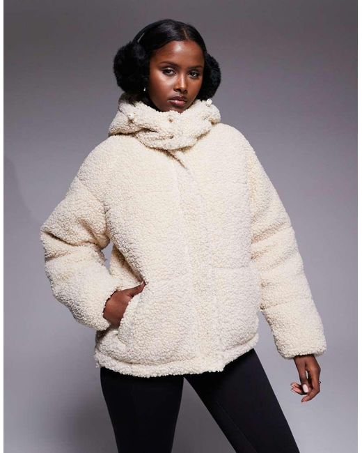 Threadbare Kort Ski Pufferjack Met Capuchon in het Natural