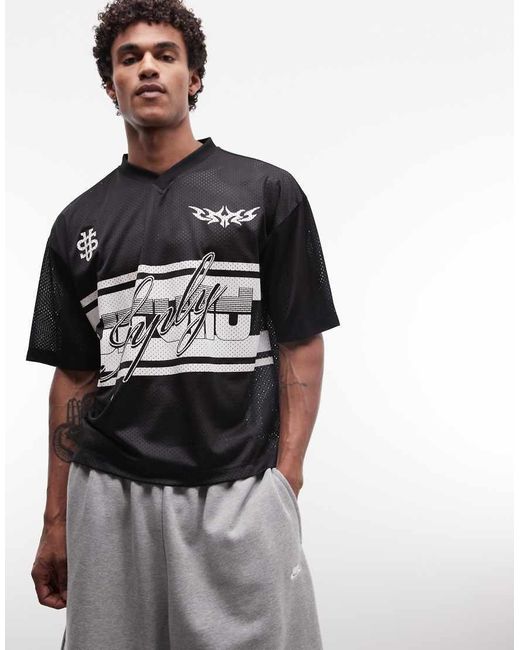 ASOS Gray Boxy Oversized Drop Shoulder T-Shirt With Football Graphic for men