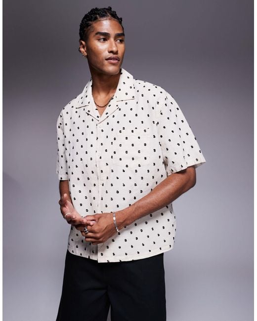 Bershka Gray All Over Embroidered Natural Shirt for men