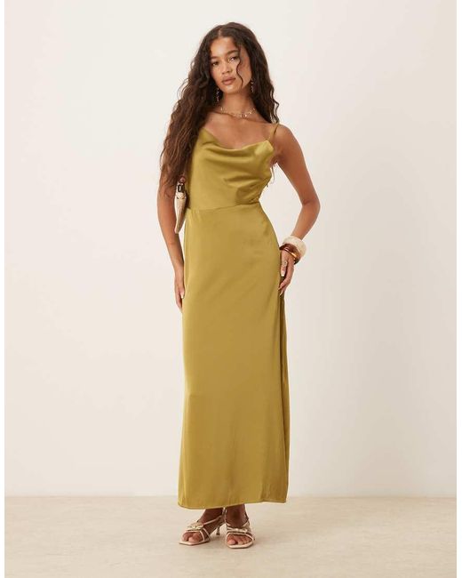 Vila Metallic Satin Cowl Neck Maxi Dress