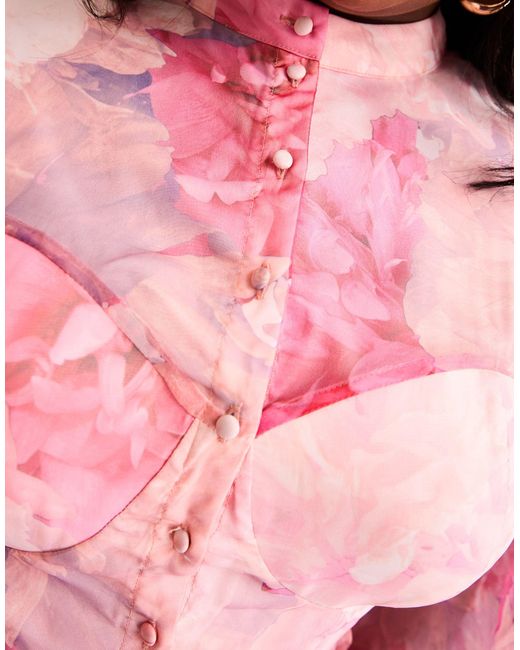 ASOS Pink Curve – ausgestelltes organza-kleid mit blumenmuster und schluppe