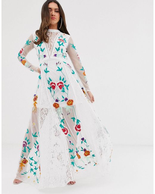 Frock and Frill Lacia Floral Embroidered Maxi Dress Pink at John Lewis   Partners