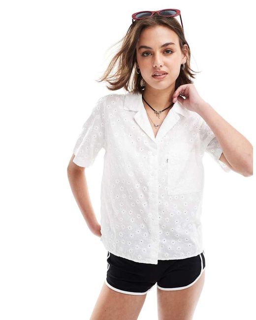 Levi's White Joyce Resort Revere Collar Eyelet Short Sleeve Shirt