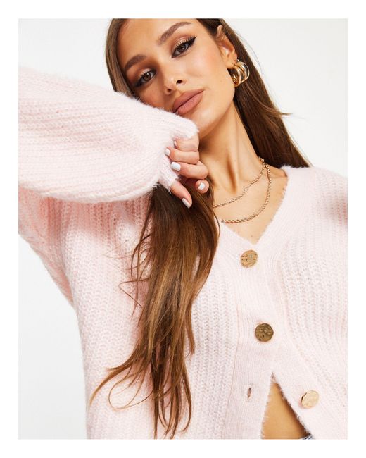 Missguided Fluffy Textured Cardigan in Pink | Lyst