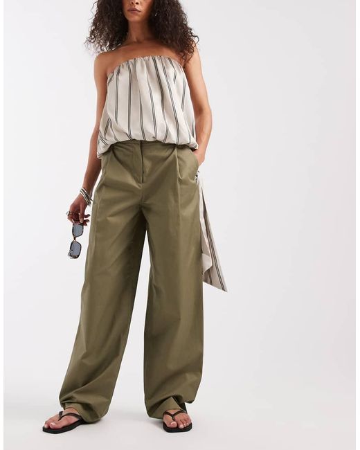 & Other Stories Natural Cotton Wide Leg Trousers With Pleat Detail