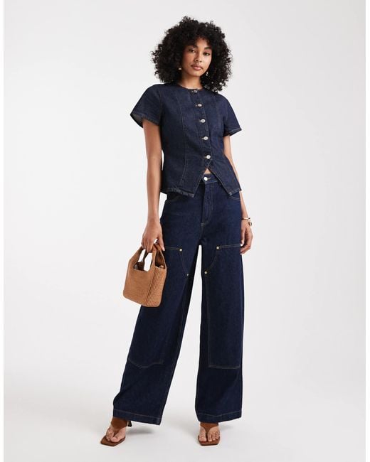 ASOS Blue Denim Button Up Short Sleeve Top