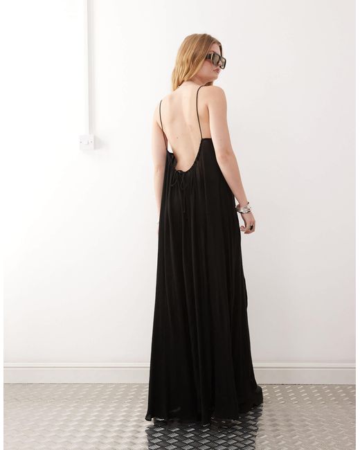 Weekday Black Cyndra Floaty Crepe Maxi Cami Dress