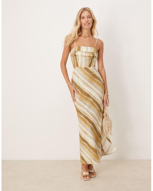Vestito Sottoveste Midi A Righe Con Cut-Out E Bustino Risvoltato di ASOS in Natural