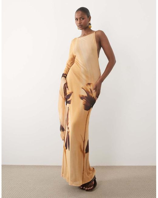 ASOS Natural Drape Scarf Sleeve Mesh Maxi Dress