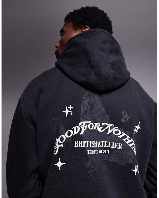 Good For Nothing Blue Space Dye Hoodie With Sleeve And Back Print for men