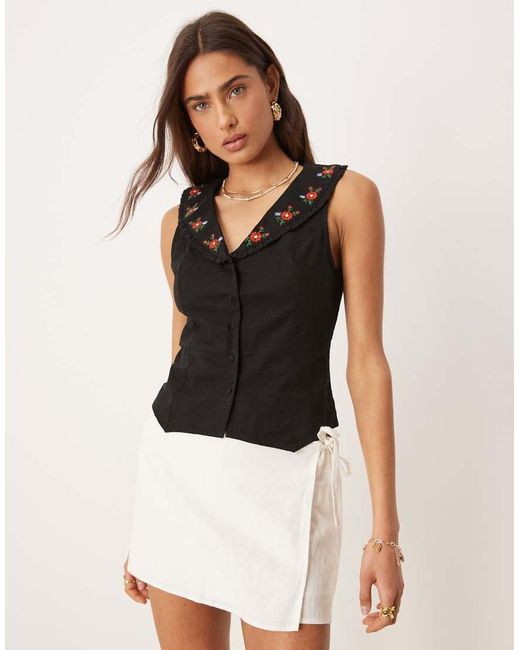 Nobody's Child Black Penny Embroidered Collar Crop Top