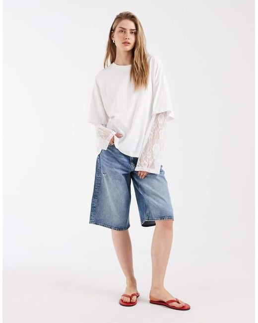 BRONZE SNAKE White Oversized T-shirt With Lace Underlay