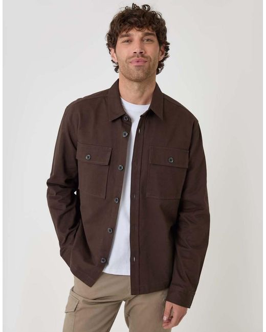 Threadbare Black Cotton Twill Shacket With Pockets for men