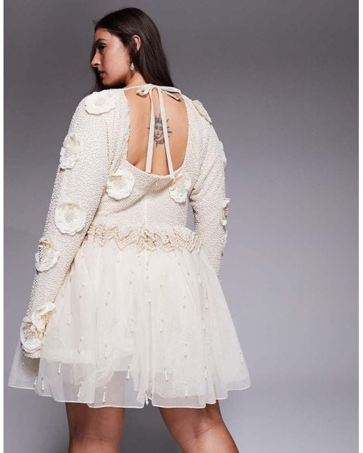 ASOS Metallic Curve Pearl Embellished Mini Dress With Corsage Detail