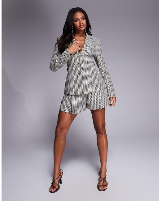Blazer Pied De Poule Color Cioccolato Con Paillettes E Fiocco Sul Retro di ASOS in Gray