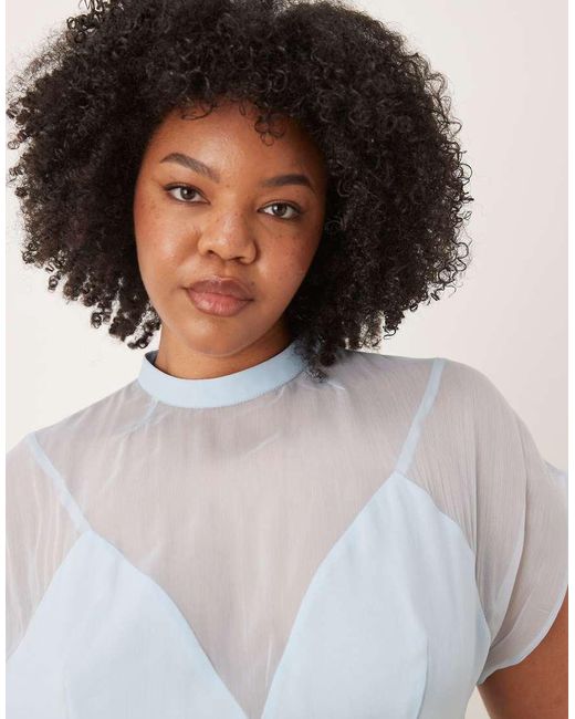 ASOS White Asos Design Curve High Neck Hanky Hem Chiffon Maxi Dress