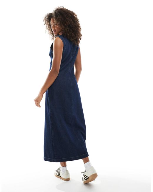 Robe longue boutonnée en jean à encolure ronde - indigo ASOS en coloris Blue