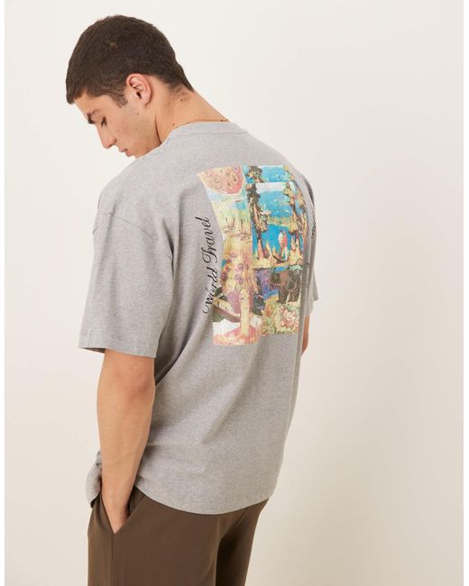 ASOS Gray Oversized T-shirt With Scenic Graphic for men