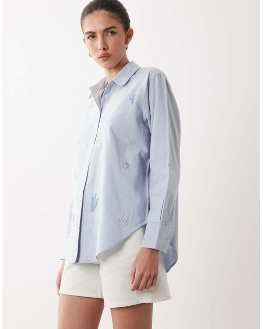 New Look Blue Beaded Long Sleeve Shirt