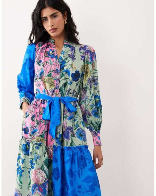 Hope & Ivy Blue Tie Waist Midaxi Shirt Dress
