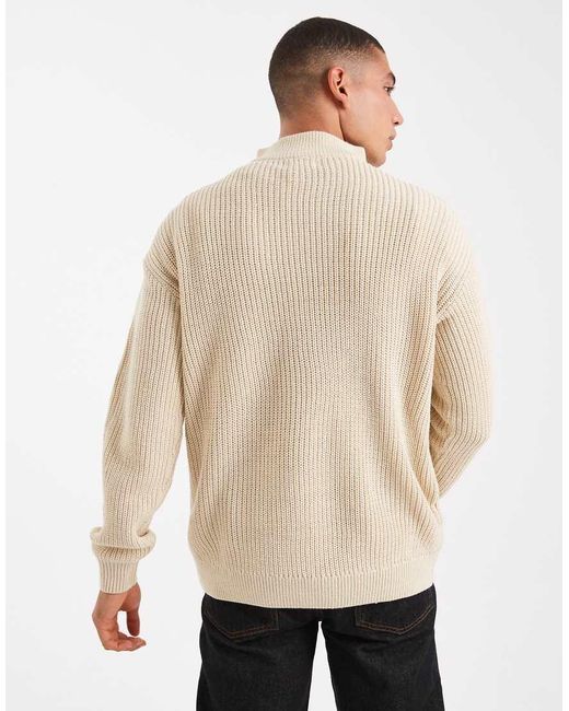New Look Natural Fisherman Knit 1/4 Zip Jumper for men