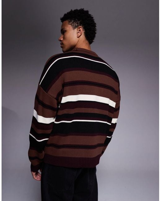 ASOS Blue Oversized Knit Striped Sweater With Chest Graphic for men