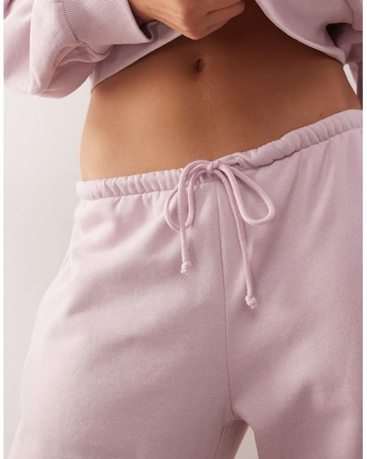 Monki Pink Barrel Leg Sweatpants With Beige Piping Detail