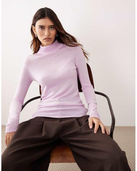 ARRANGE Purple Merino Wool Turtleneck Top