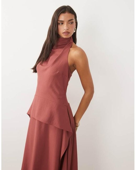 ASOS Red Cowl Neck Double Layer Maxi Dress