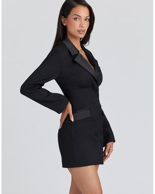 House Of Cb Black Ellis Satin Trimmed Hourglass Blazer Dress