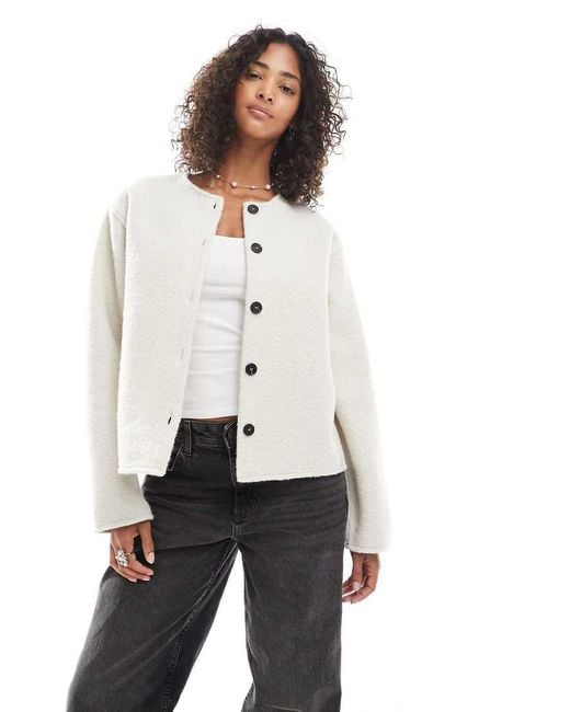 Pieces White Short Teddy Jacket
